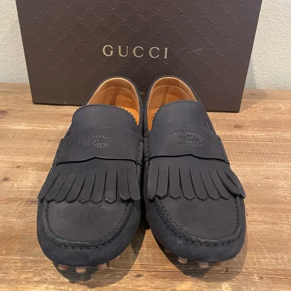 GUCCI Suede Driver Loafer Fringe Moccasin - Size 8.5